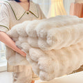 Faux Rabbit Fur Throw Blanket, Luxury Soft Warm Bubble Blanket for Bed, Couch, Sofa, Beige