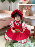 JannyBB Red Vintage Sweet Rosa handmade embroidered Cotton Linen Dress