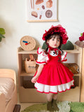 JannyBB Red Vintage Sweet Rosa handmade embroidered Cotton Linen Dress