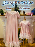 JannyBB Pink V-Neck Lace Heirloom Dress