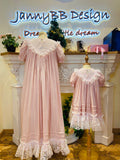 JannyBB Pink V-Neck Lace Heirloom Dress