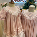 JannyBB Pink V-Neck Lace Heirloom Dress