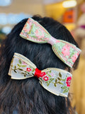 Rosa embroidery lace bow Hair clip