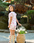 JannyBB Spring Pink Floral Petticoat dress+romper set
