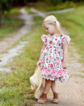 JannyBB Summer Red Floral Print Dress (2023 low scoop back pattern,RTS)