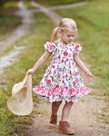 JannyBB Summer Red Floral Print Dress (2023 low scoop back pattern,RTS)
