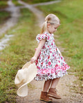 JannyBB Summer Red Floral Print Dress (2023 low scoop back pattern,RTS)