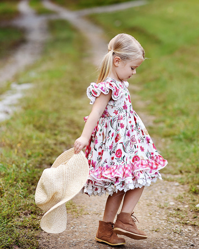 JannyBB Summer Red Floral Print Dress (2023 low scoop back pattern,RTS)