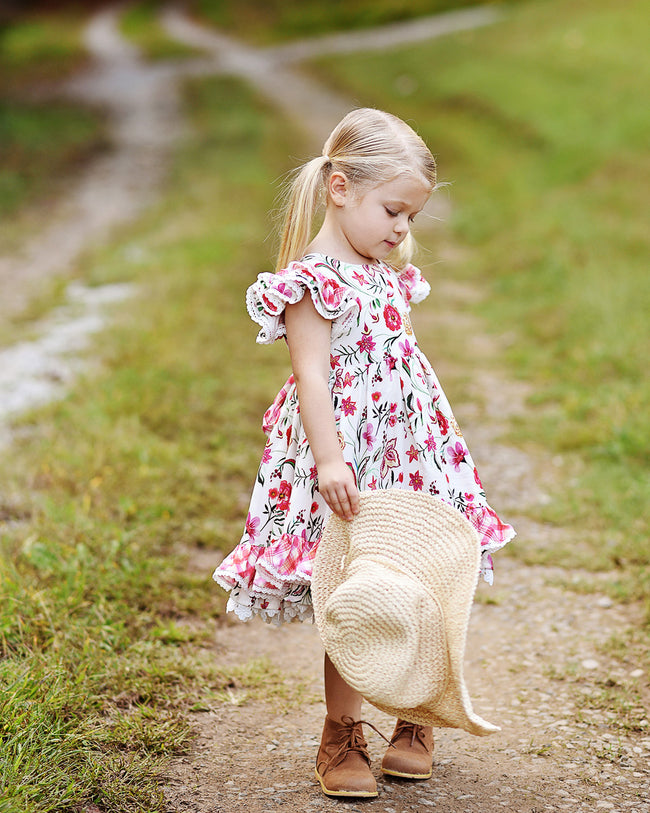 JannyBB Summer Red Floral Print Dress (2023 low scoop back pattern,RTS)