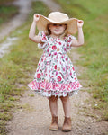 JannyBB Summer Red Floral Print Dress (2023 low scoop back pattern,RTS)