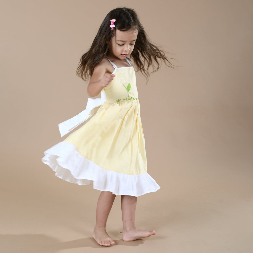 Yellow dandelion embroidered dress
