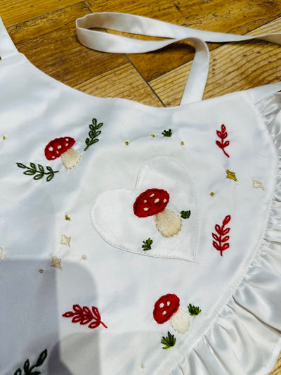 JannyBB Sweet Forest handmade mushrooms embroidered baby bib baby girl pinafore