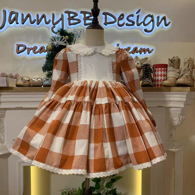 （customized embroidery as customers' request) JannyBB Original Autumn spirit handmade embroidered plaid petticoat dress set