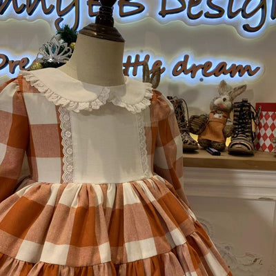 （customized embroidery as customers' request) JannyBB Original Autumn spirit handmade embroidered plaid petticoat dress set