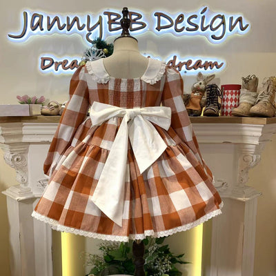 （customized embroidery as customers' request) JannyBB Original Autumn spirit handmade embroidered plaid petticoat dress set