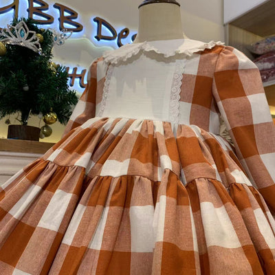 （customized embroidery as customers' request) JannyBB Original Autumn spirit handmade embroidered plaid petticoat dress set