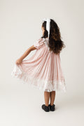JannyBB Pink V-Neck Lace Heirloom Dress