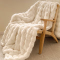 Faux Rabbit Fur Throw Blanket, Luxury Soft Warm Bubble Blanket for Bed, Couch, Sofa, Beige