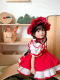 JannyBB  Red Vintage Sweet Rosa handmade embroidered Cotton Linen Dress