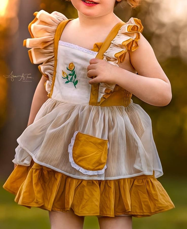 Yellow Rose pinafore dress
