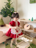 JannyBB  Red Vintage Rose Apron Cotton Linen Dress