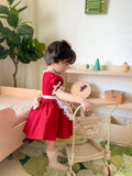 JannyBB  Red Vintage Rose Apron Cotton Linen Dress