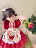 JannyBB  Red Vintage Rose Apron Cotton Linen Dress