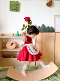 JannyBB  Red Vintage Rose Apron Cotton Linen Dress