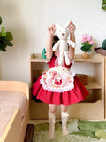 JannyBB  Red Vintage Rose Apron Cotton Linen Dress