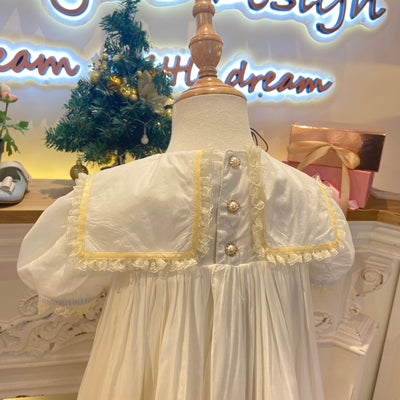 JannyBB Beige Sailor Collar Lace Heirloom Dress