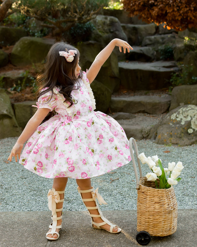 JannyBB Spring Pink Floral Petticoat dress+romper set